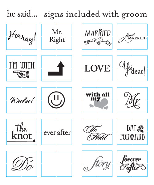 Signs included with the Groom