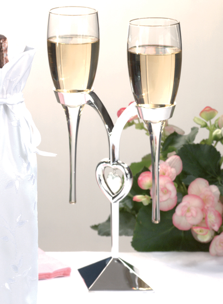 Silver Heart Toasting Flutes