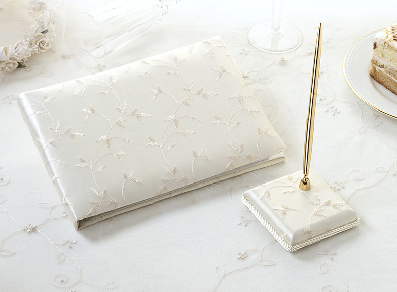 Elegant Satin Guestbook & Pen - Ivory