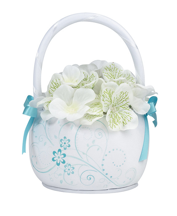 Aqua Floral Flower Girl Basket