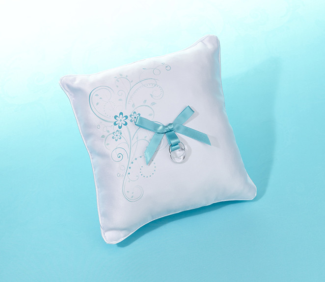 Aqua Floral Ring Pillow