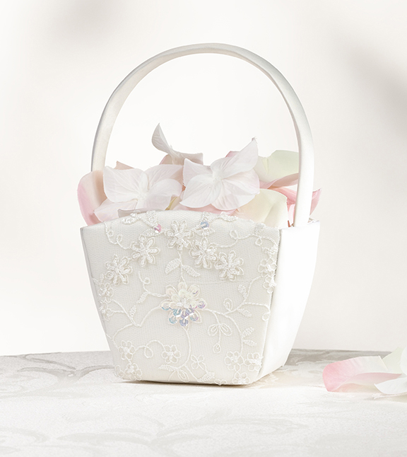 Sequin Lace Flower Basket - Ivory