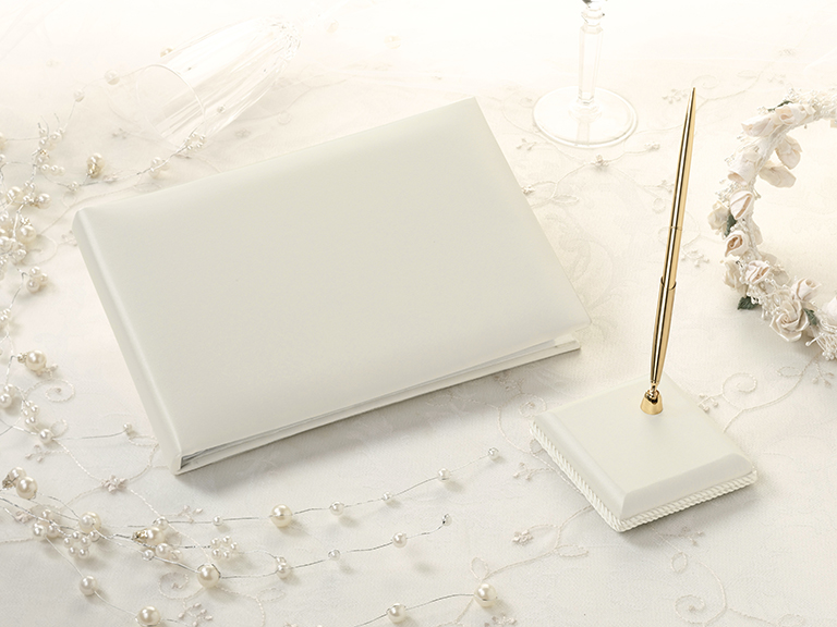 Ivory Satin Guestbook & Pen Set