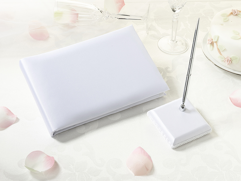 White Satin Guestbook & Pen Set