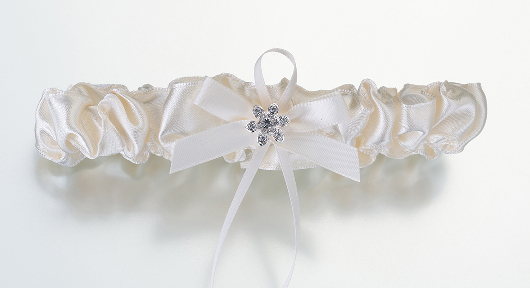 Satin Garter with Small Flower - Ivory