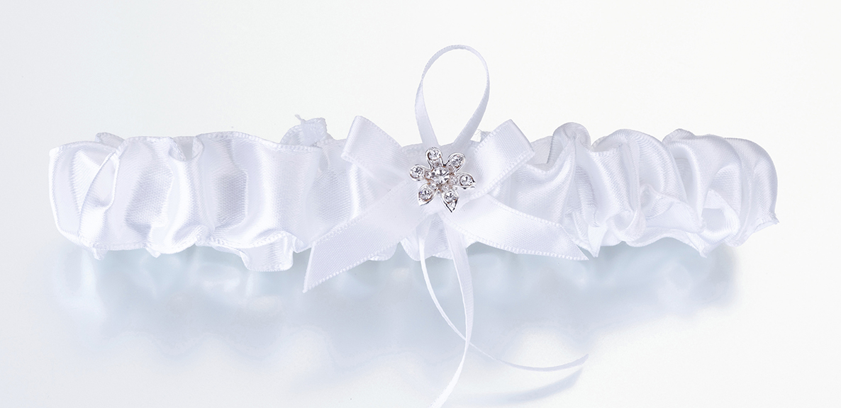 Satin Garter with Small Flower - White